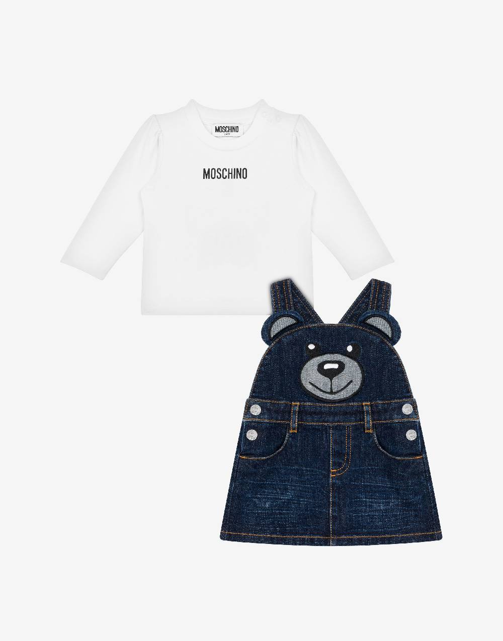 Love Moschino Completo t-shirt e gonna salopette Moschino Teddy Bear