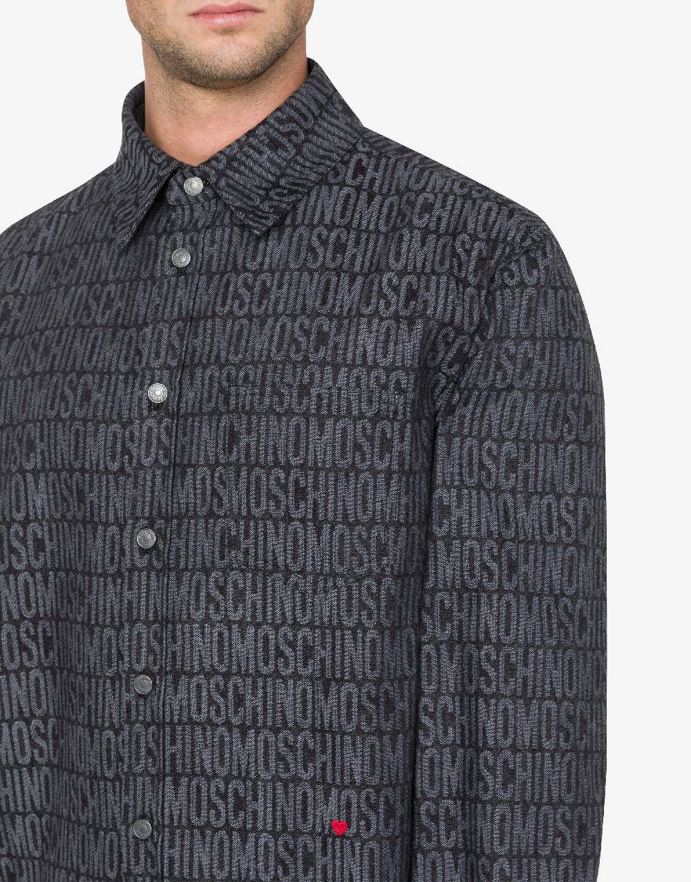 Love Moschino Camicia In Denim Allover Logo