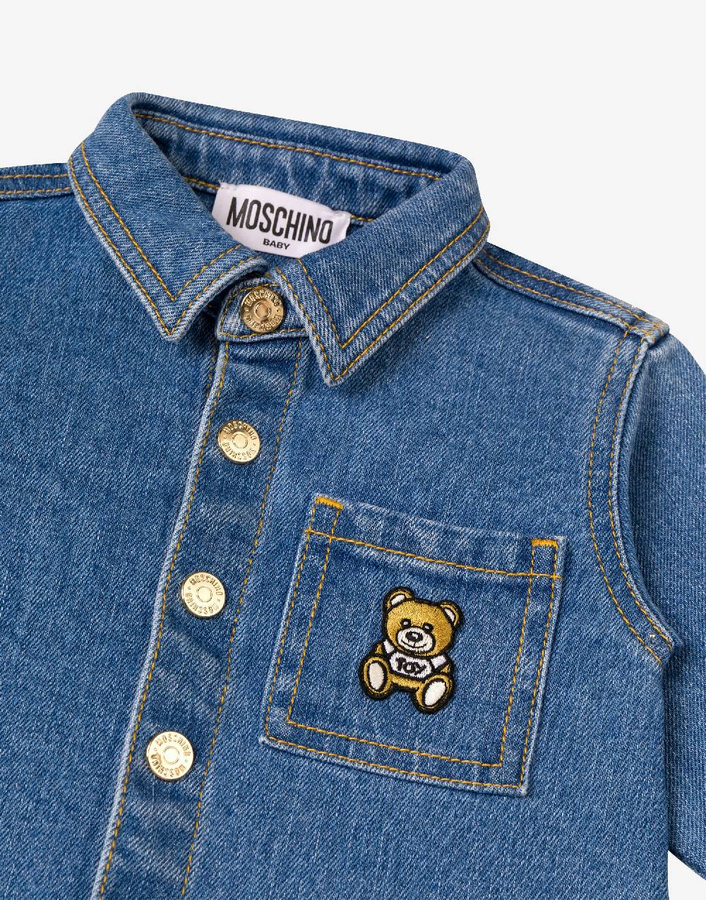 Love Moschino Camicia In Denim Stretch Teddy Patch