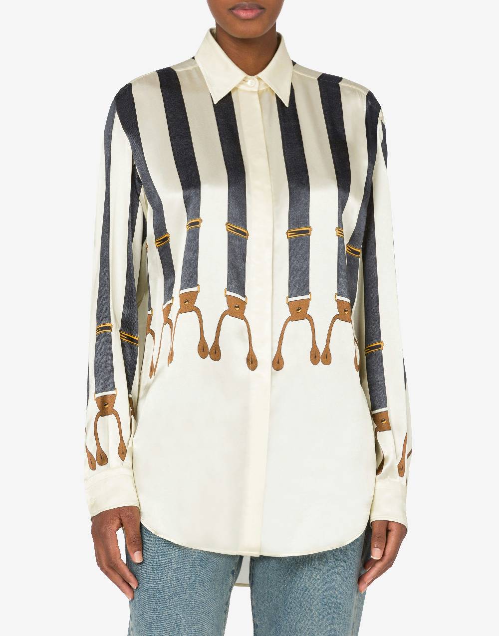 Love Moschino Camicia In Raso Suspenders Print