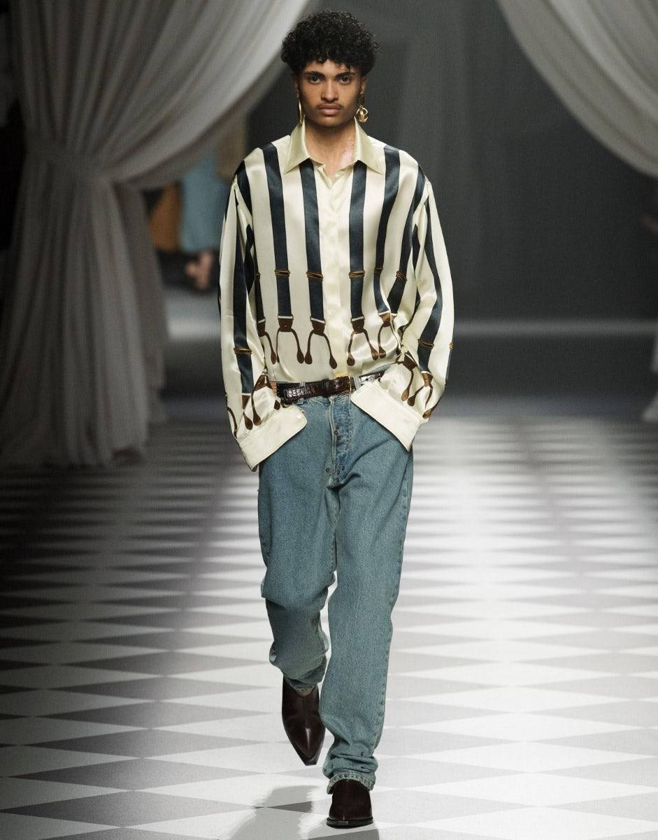 Love Moschino Camicia In Raso Suspenders Print