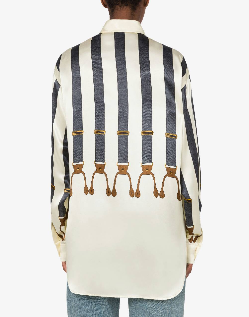 Love Moschino Camicia In Raso Suspenders Print