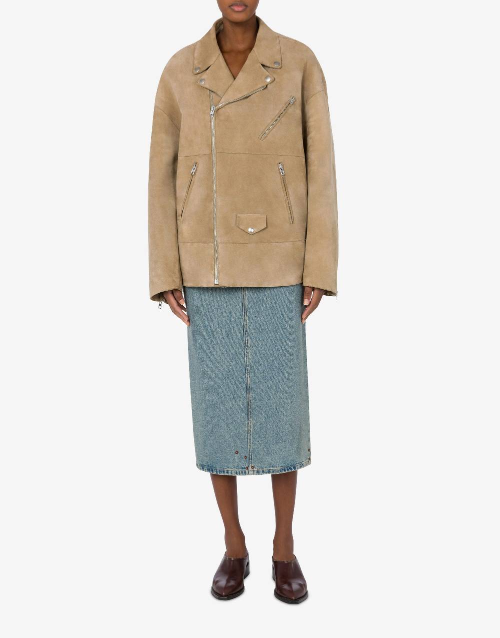 Love Moschino Giacca Biker Oversize In Camoscio