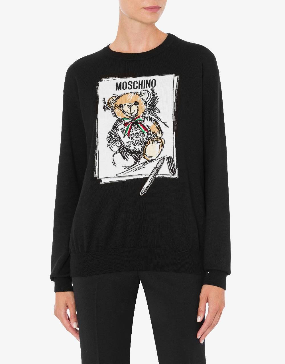 Love Moschino Pullover In Cotone Drawn Teddy Bear