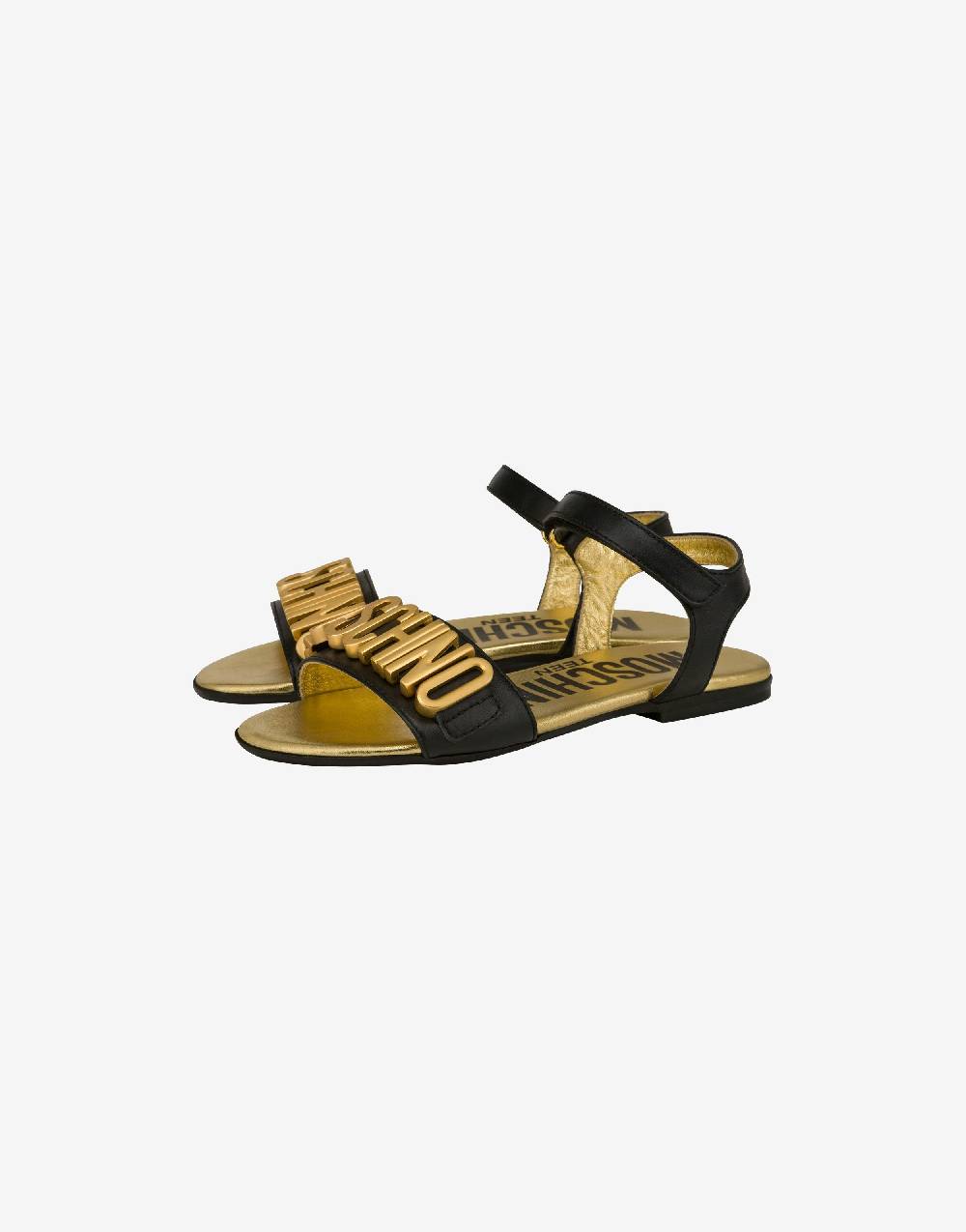 Love Moschino Sandali flat in vitello Gold Lettering Logo