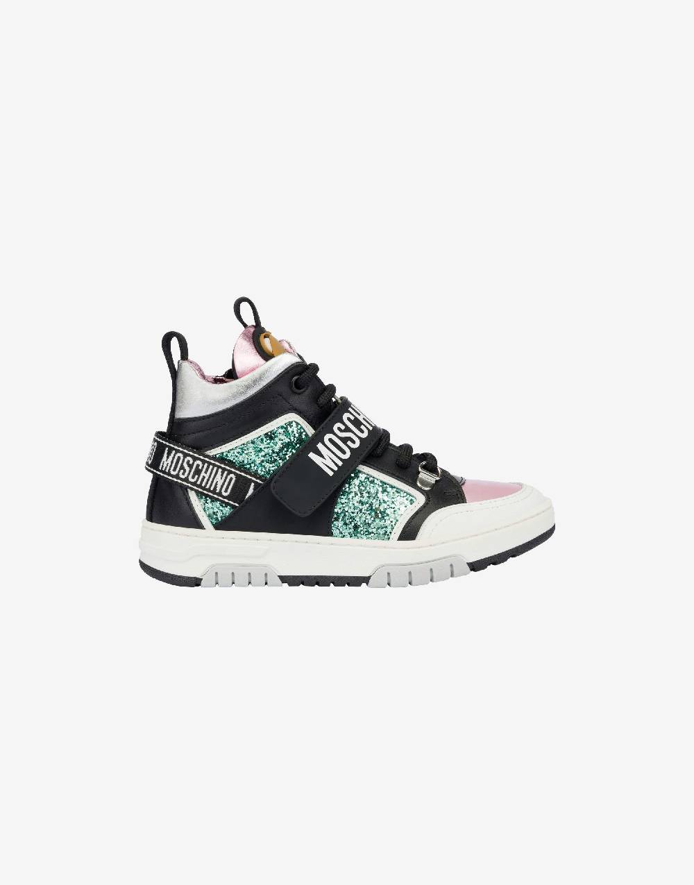 Love Moschino Sneakers Alte In Glitter E Vitello Teddy Patch
