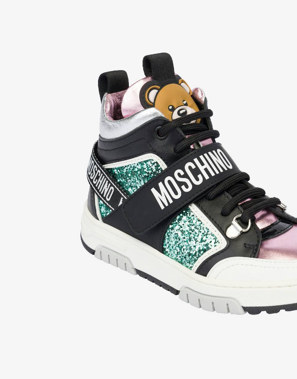 Love Moschino Sneakers Alte In Glitter E Vitello Teddy Patch