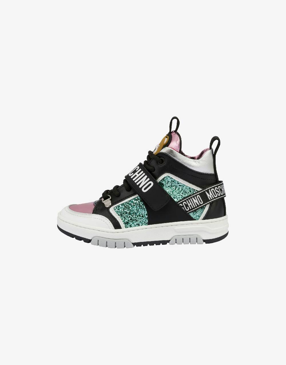 Love Moschino Sneakers Alte In Vitello E Glitter Teddy Patch