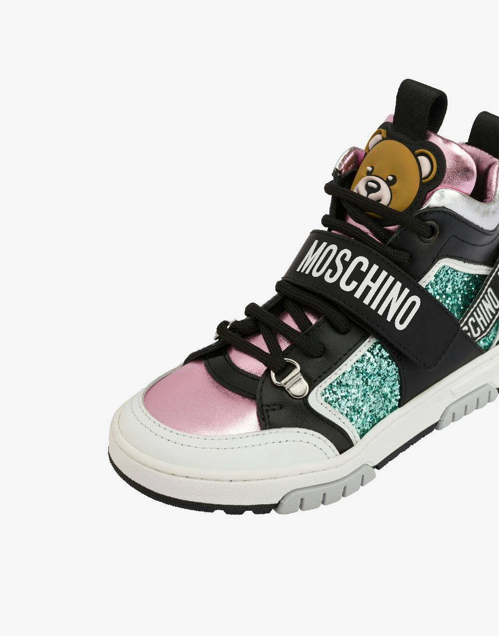 Love Moschino Sneakers Alte In Vitello E Glitter Teddy Patch