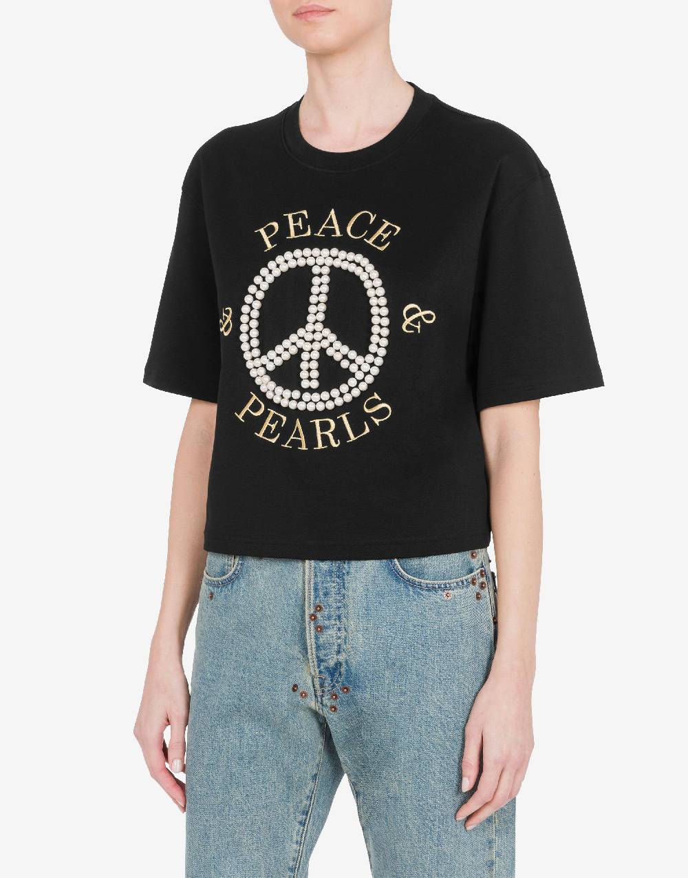 Love Moschino T-shirt In Interlock Di Cotone Peace & Pearls