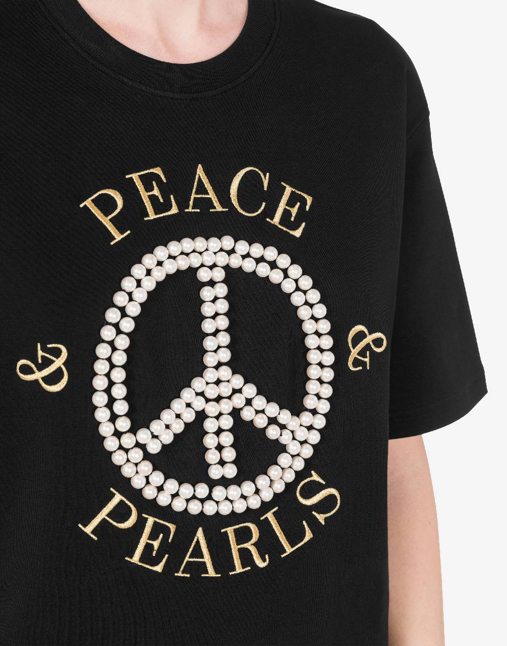 Love Moschino T-shirt In Interlock Di Cotone Peace & Pearls