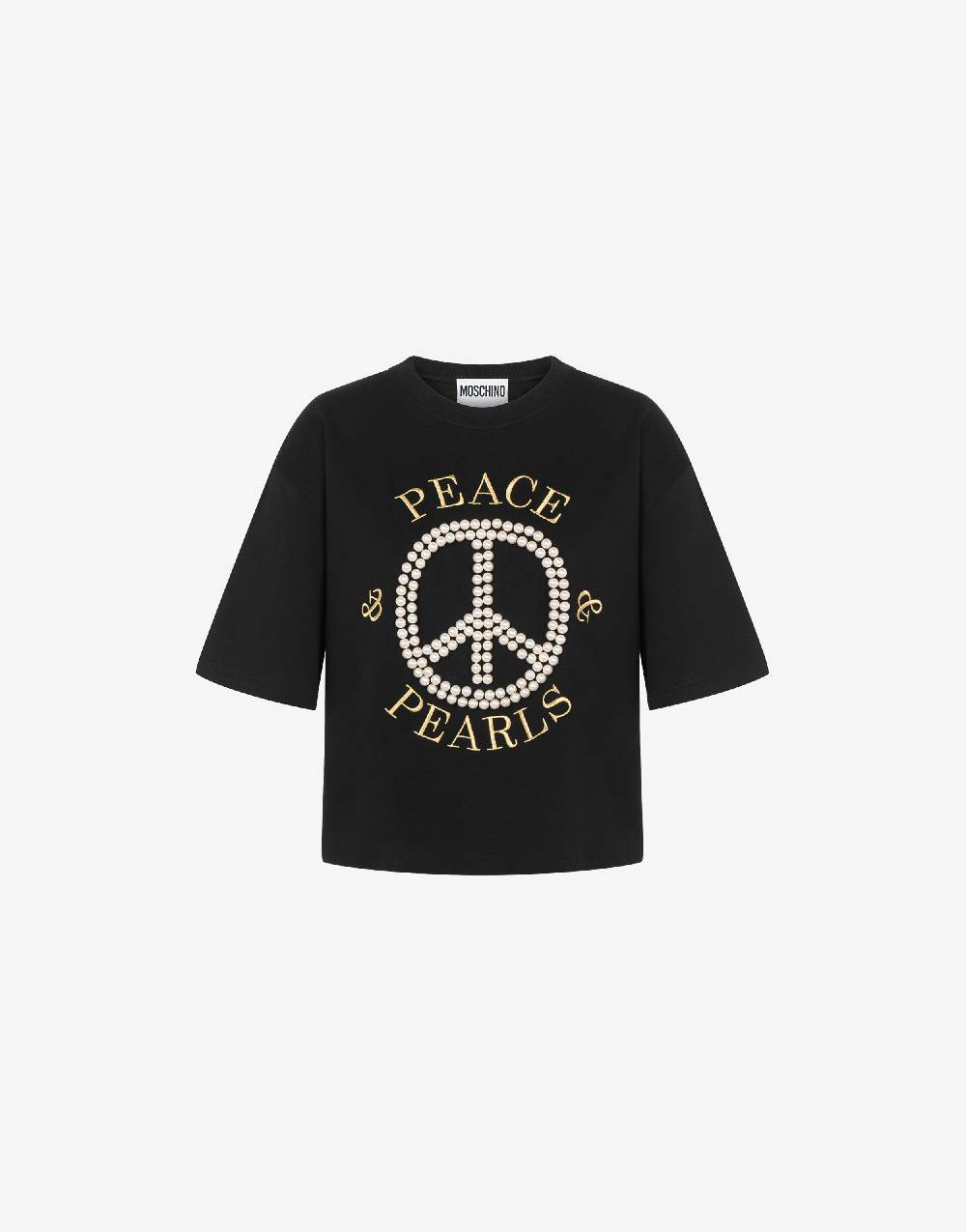 Love Moschino T-shirt in interlock di cotone Peace & Pearls