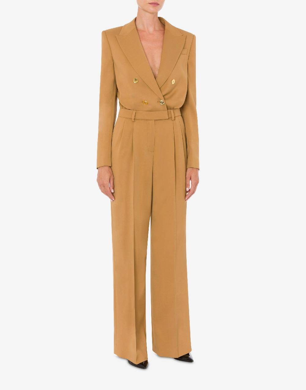 Love Moschino Tuta In Diagonale Di Viscosa Stretch Gold Buttons