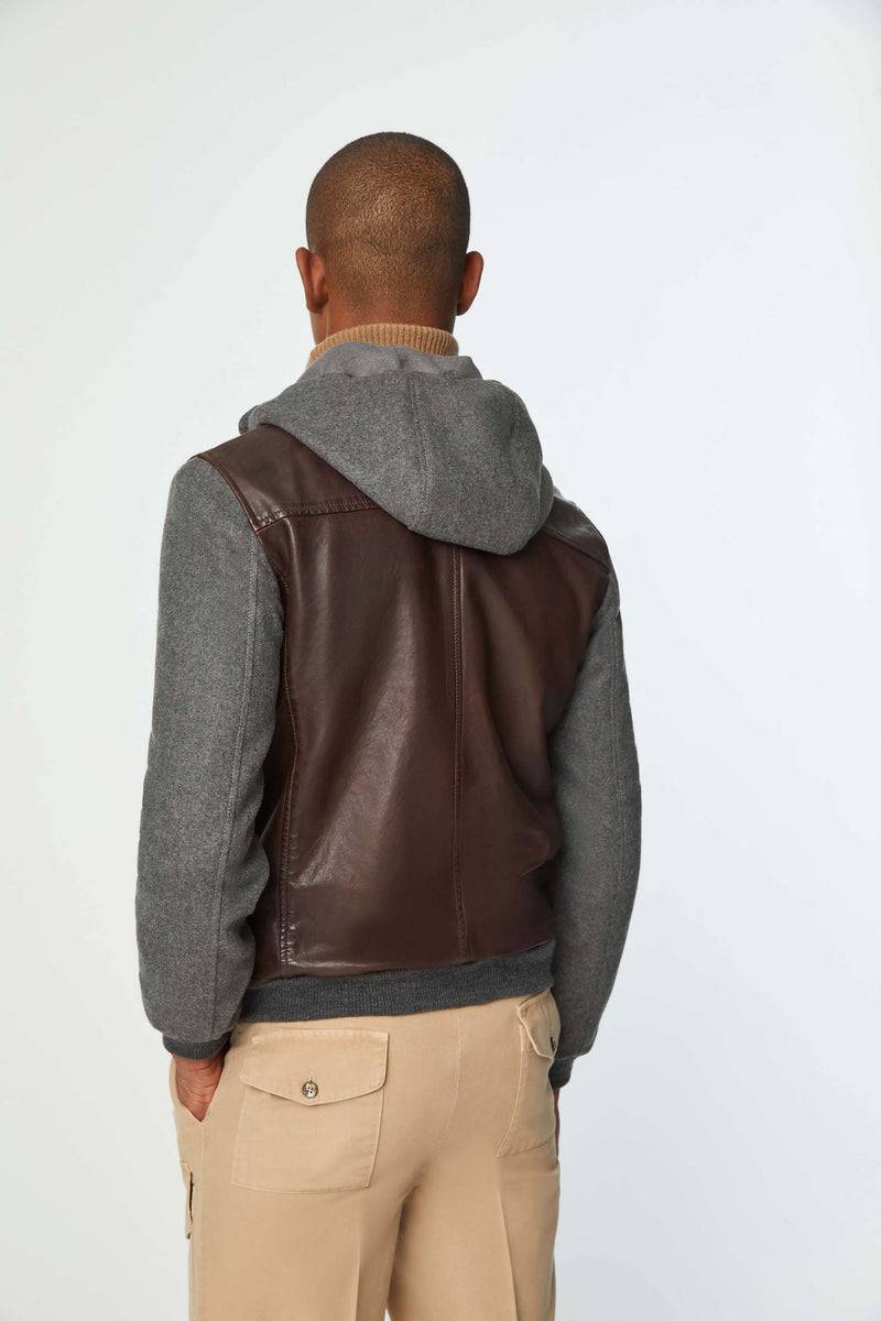 Lubiam Giubbino In Pelle Con Inserti In Felpa Giubbino In Pelle Con Inserti In Felpa