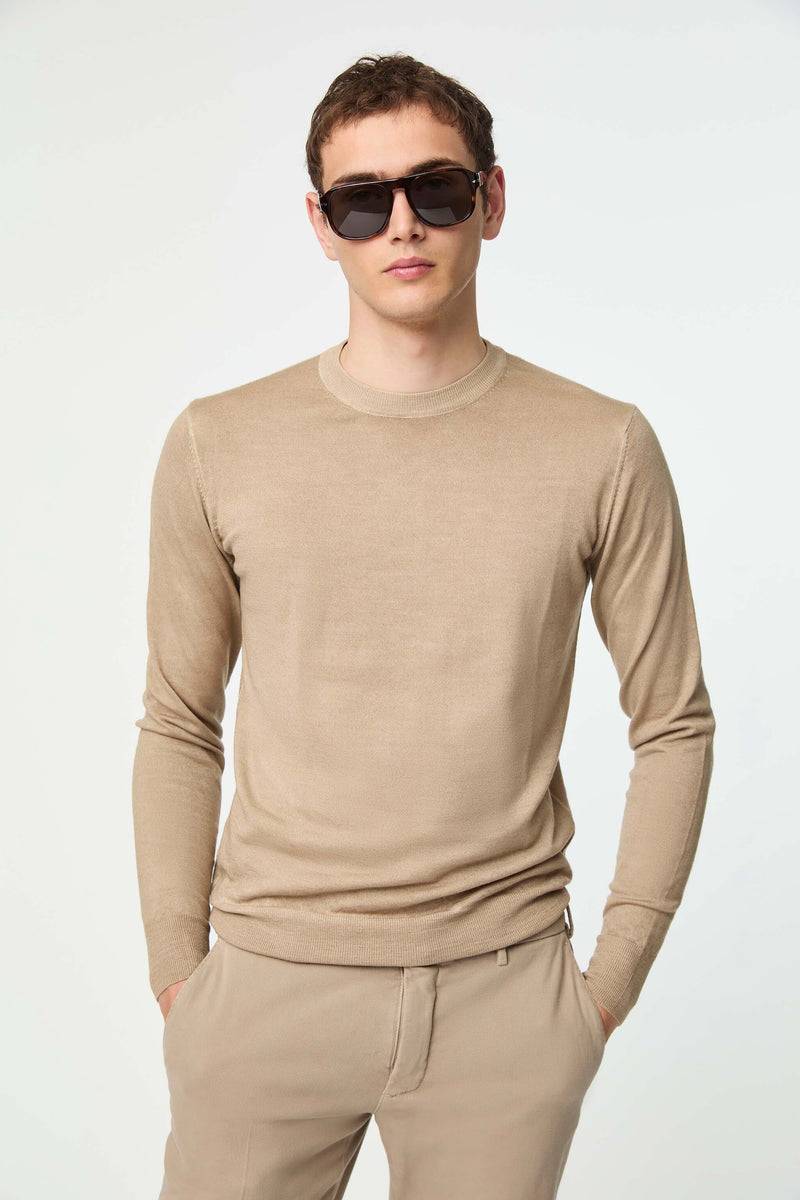 Lubiam Maglia girocollo leggera tinto capo beige Maglia girocollo leggera tinto capo beige