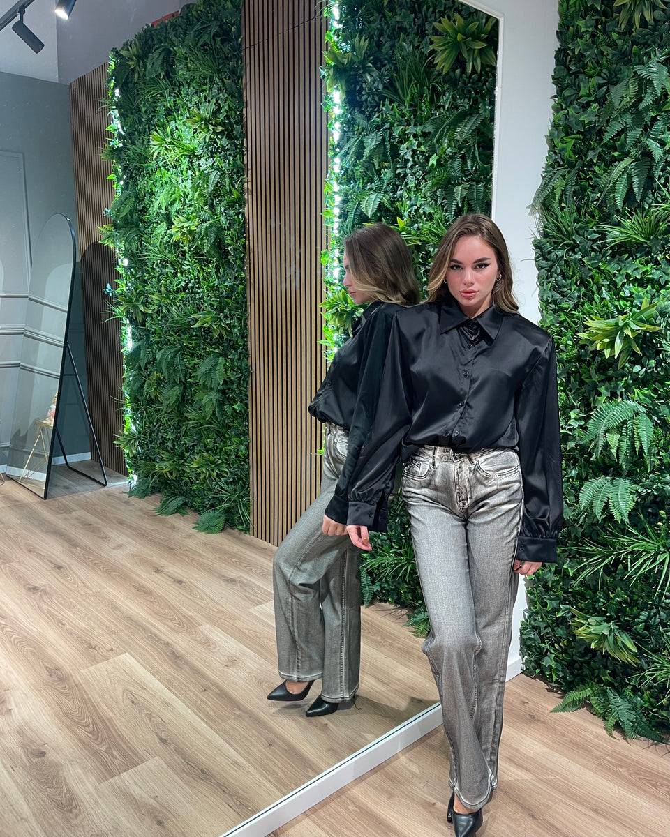 Lovely Sisters Camicia Effetto Raso Nera