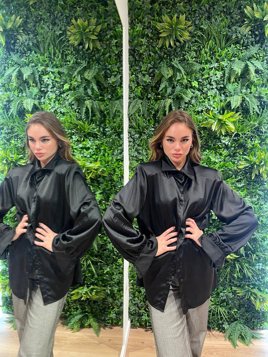 Lovely Sisters Camicia Effetto Raso Nera