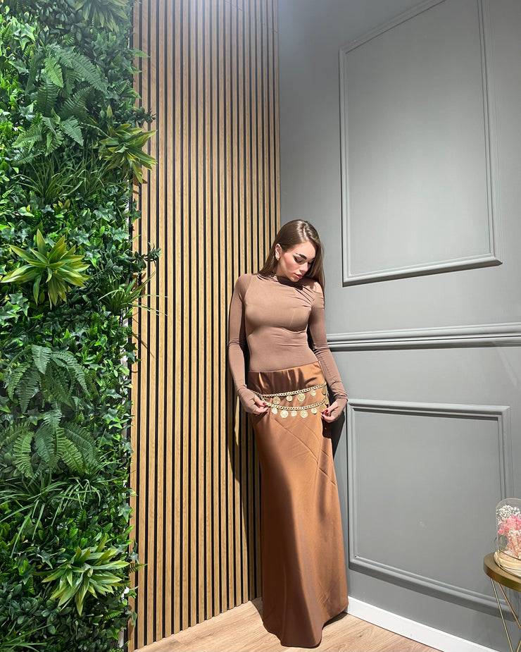 Lovely Sisters Gonna in raso marrone