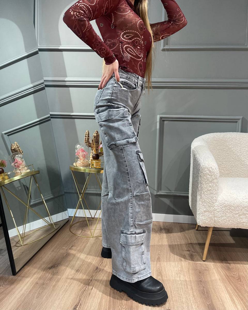 Lovely Sisters Jeans Cargo Grigio Chiaro