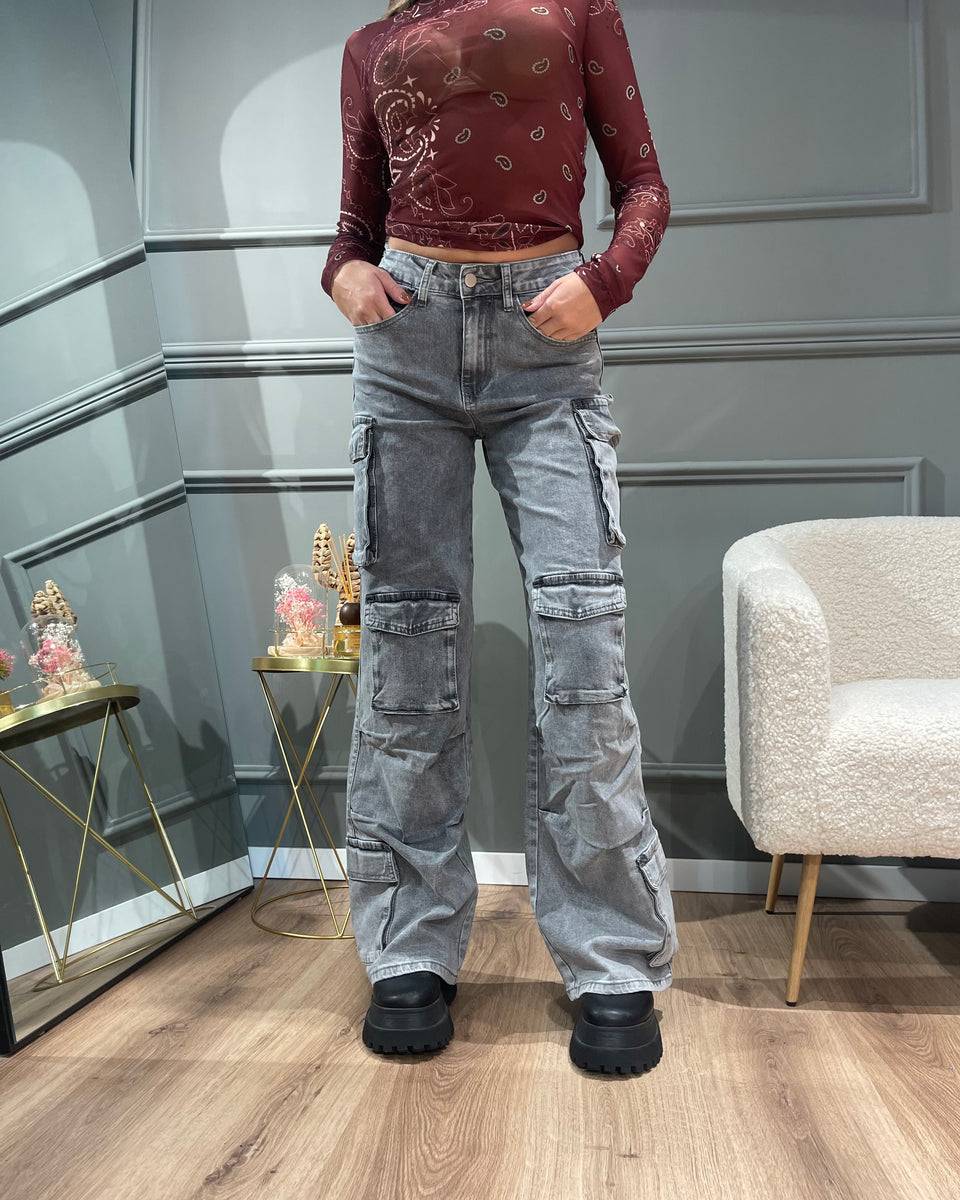 Lovely Sisters Jeans Cargo Grigio Chiaro