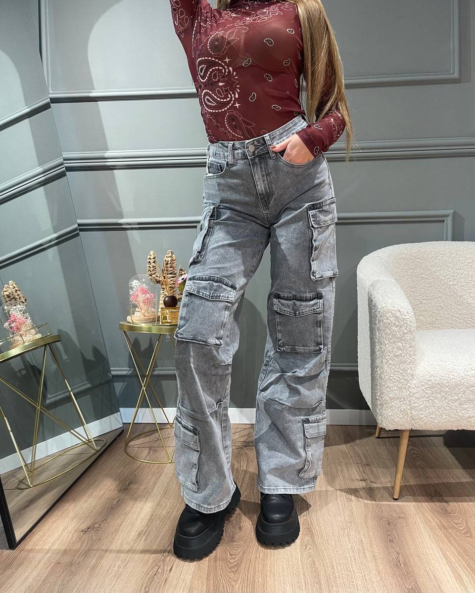 Lovely Sisters Jeans Cargo Grigio Chiaro