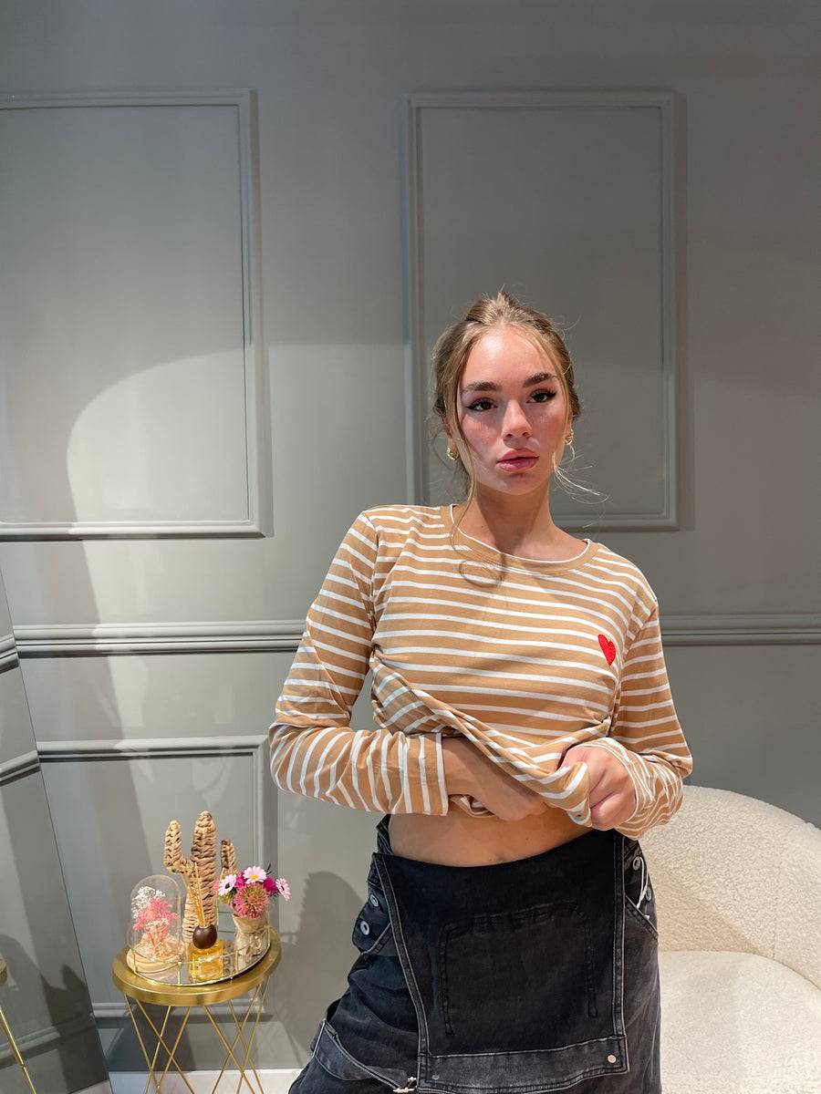 Lovely Sisters Maglia Heart Beige-bianca