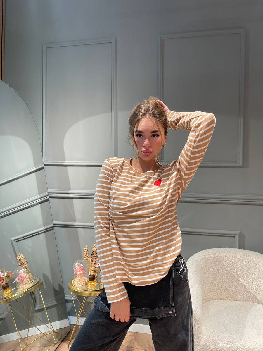 Lovely Sisters Maglia Heart Beige-bianca