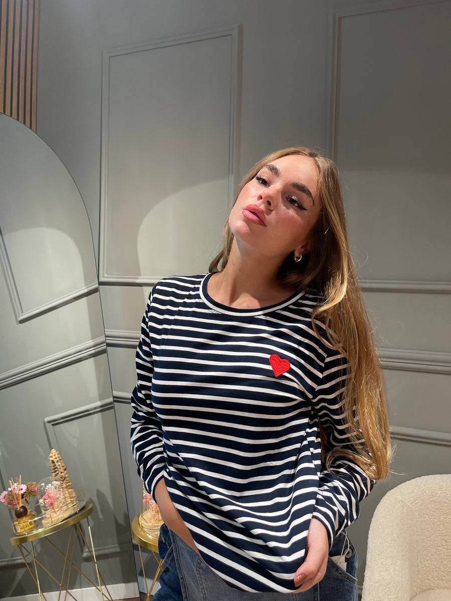 Lovely Sisters Maglia Heart Blu-bianco