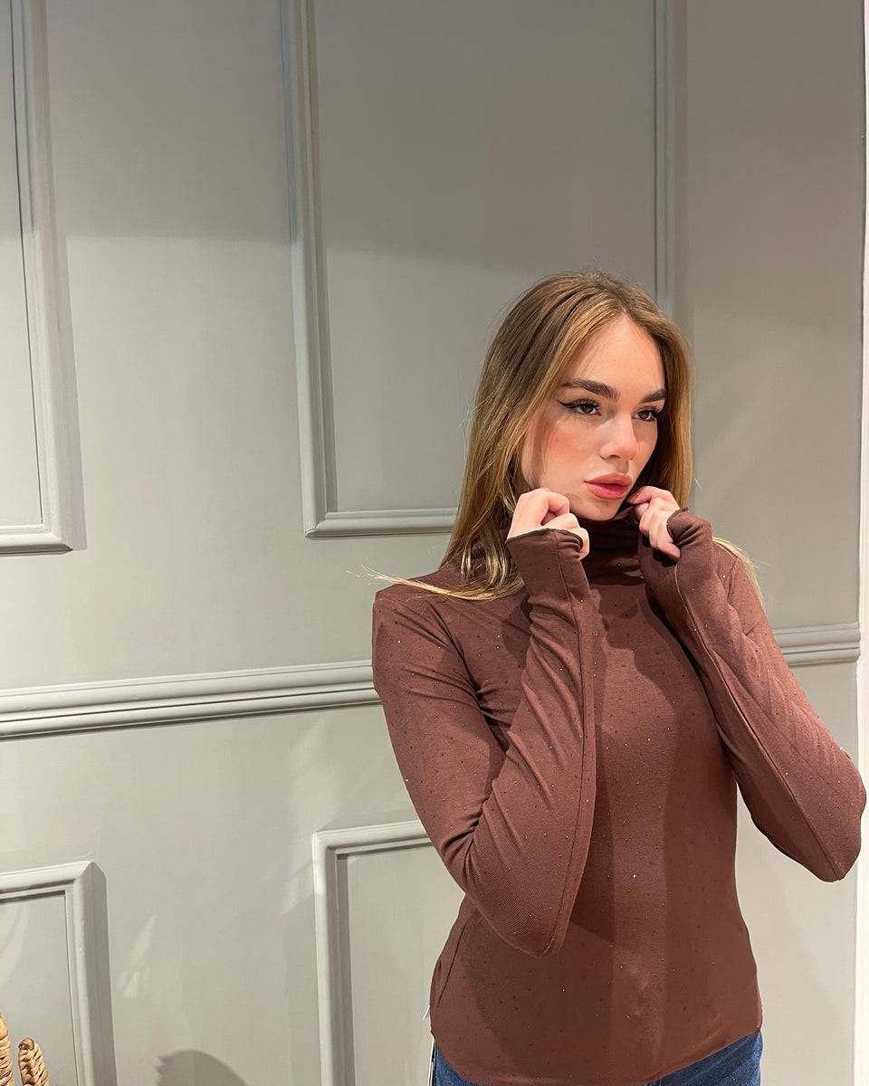 Lovely Sisters Maglia Lumina Marrone Con Strass