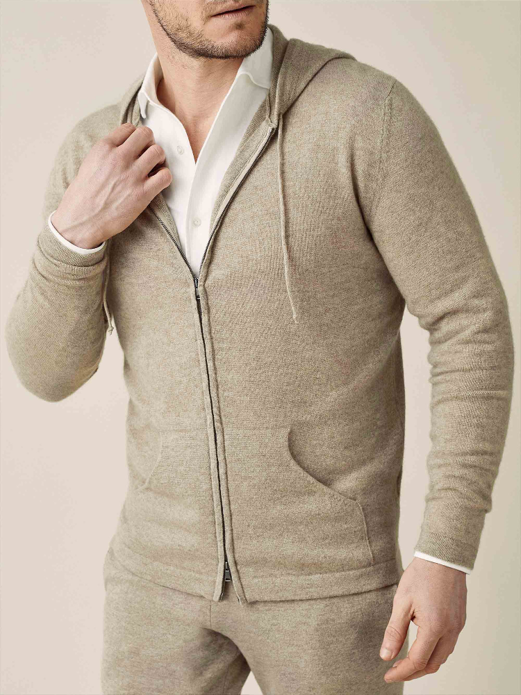 Luca Faloni Felpa con cappuccio e zipcashmere a 2 fili
