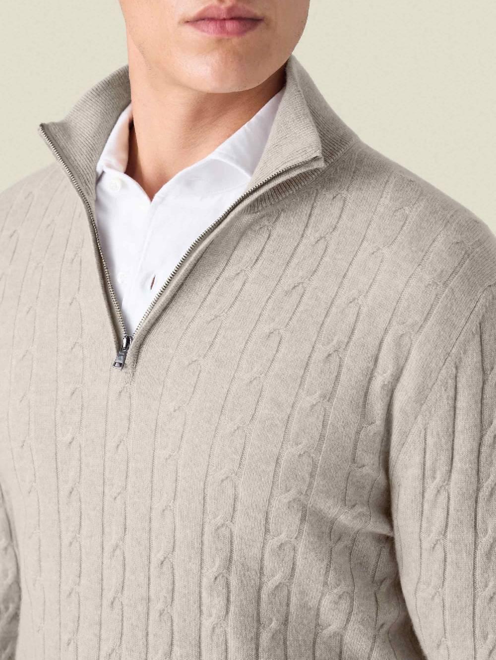 Luca Faloni Cable Knit Zip-up2-Ply Cashmere