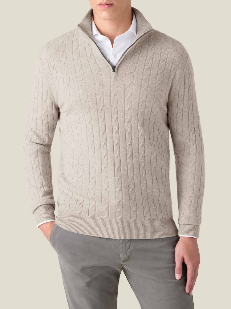 Luca Faloni Cable Knit Zip-up2-Ply Cashmere