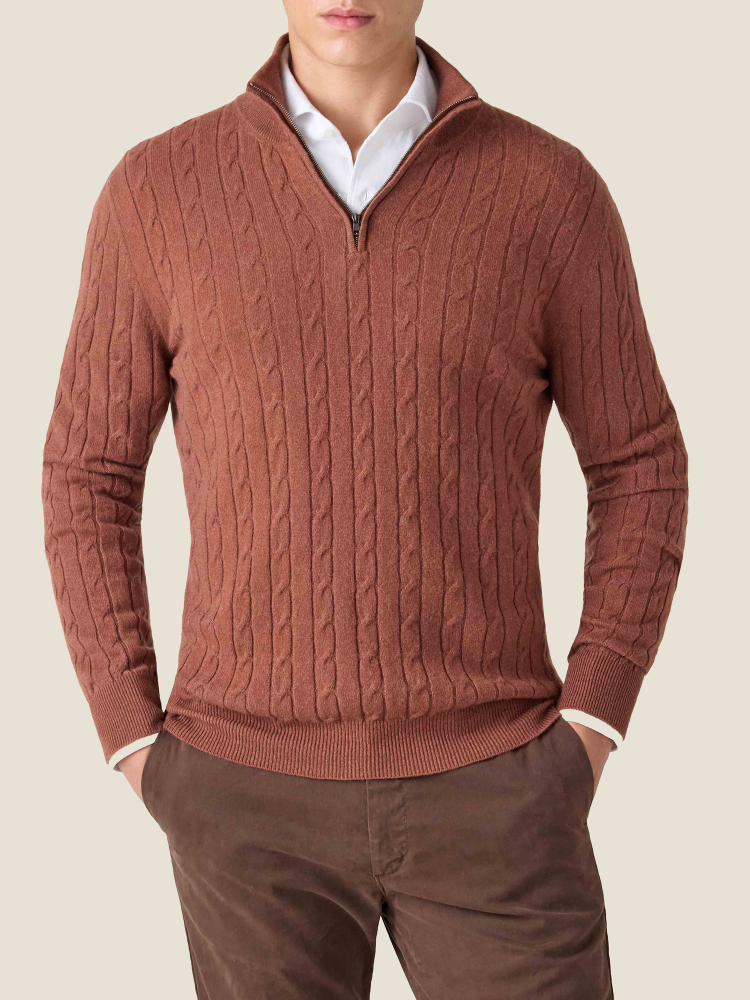 Luca Faloni Cable Knit Zip-up2-Ply Cashmere