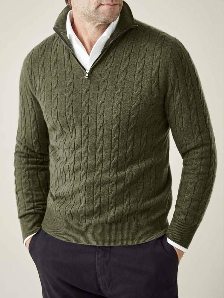 Luca Faloni maglia mezzocollo a trecce con zipcashmere a 2 fili