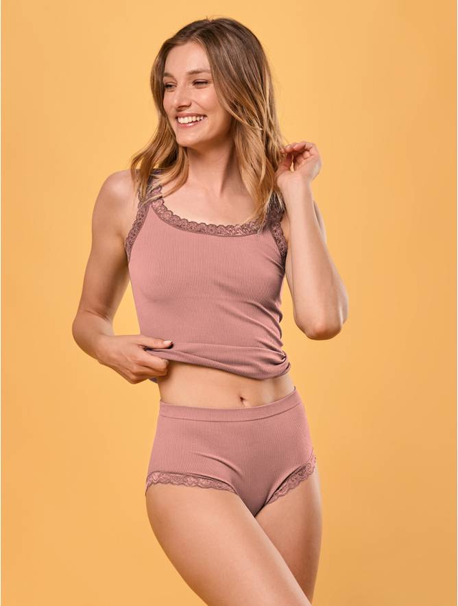 Luigi Di Focenza SLIP DONNA MIDI PIZZO ROSA ANTICO