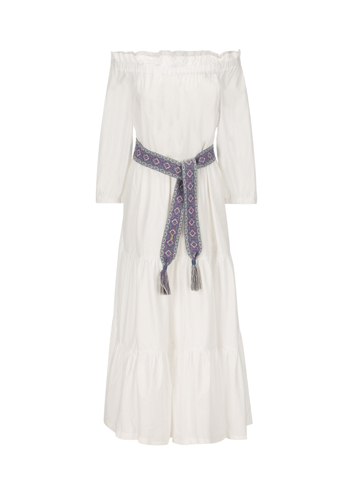 Luis Trenker Abito a spalle scoperte con gonna a balze e cintura modello Lucamilla