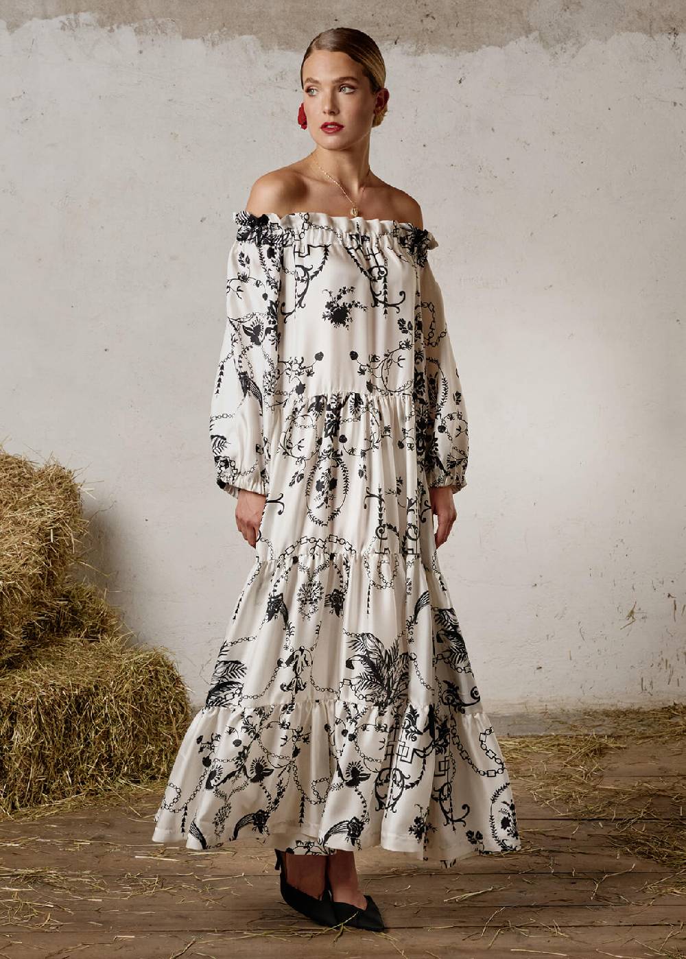 Luis Trenker Abito a spalle scoperte in seta a fantasia modello Lucamilla