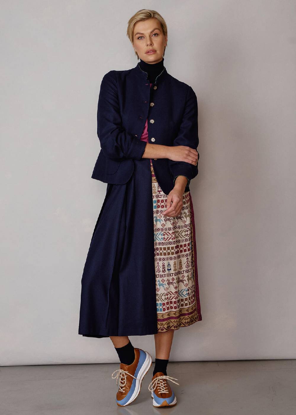 Luis Trenker Blazer di flanella con colletto alla coreana Luviola