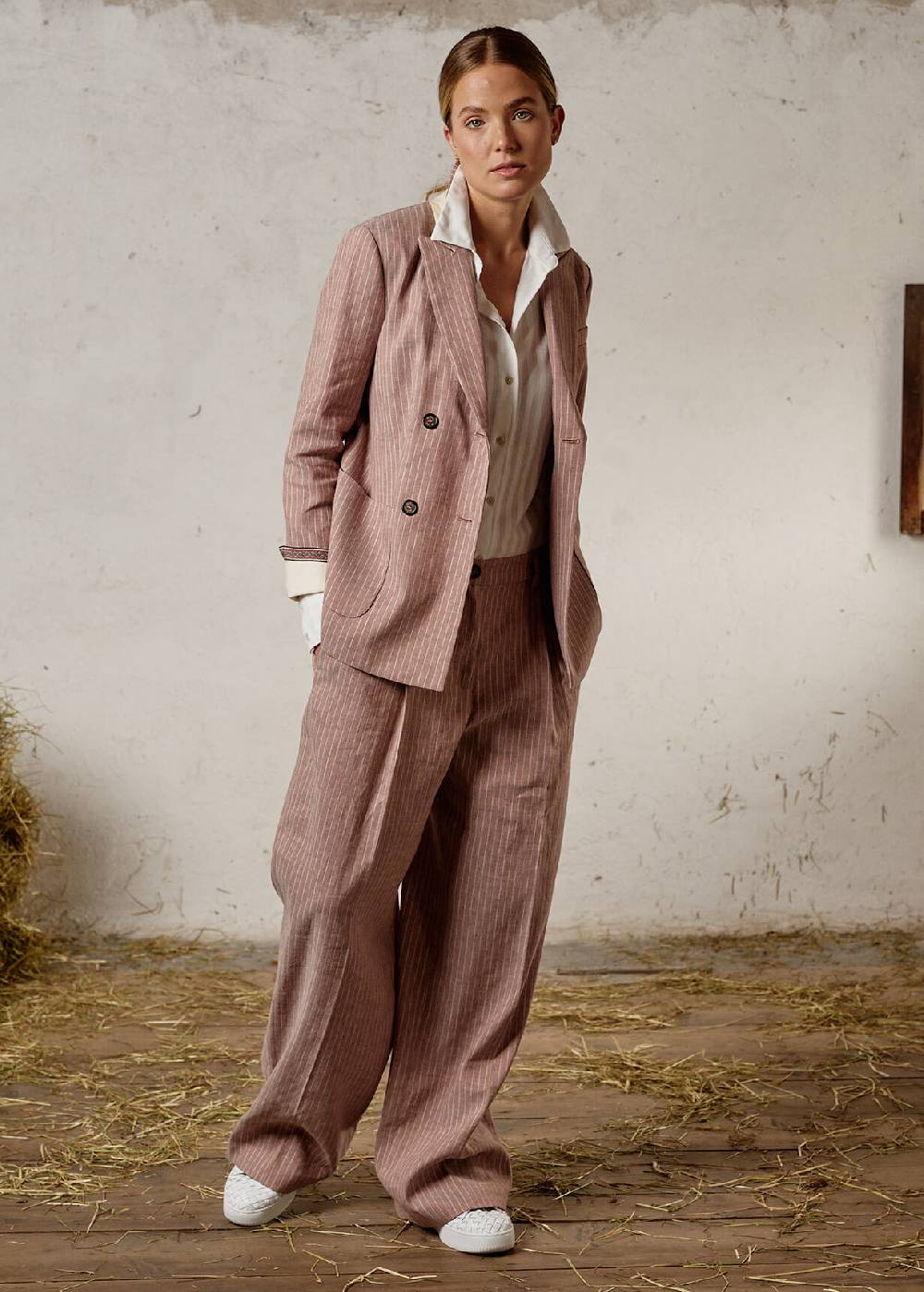 Luis Trenker Blazer doppiopetto con motivo gessato modello Luscilla