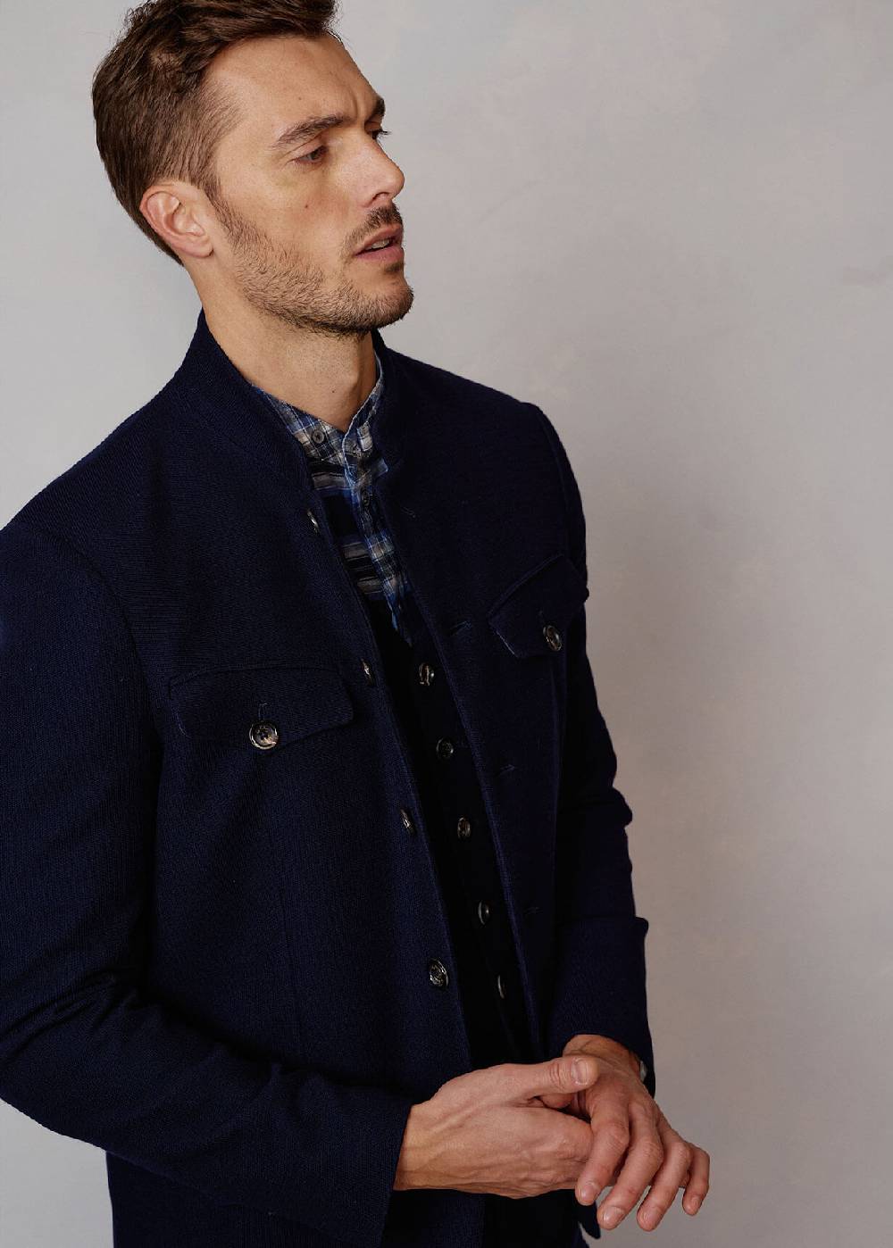 Luis Trenker Blazer In Jersey Con Colletto Alla Coreana Lusepp