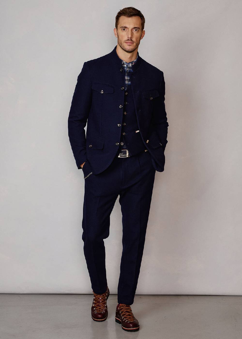 Luis Trenker Blazer in jersey con colletto alla coreana Lusepp