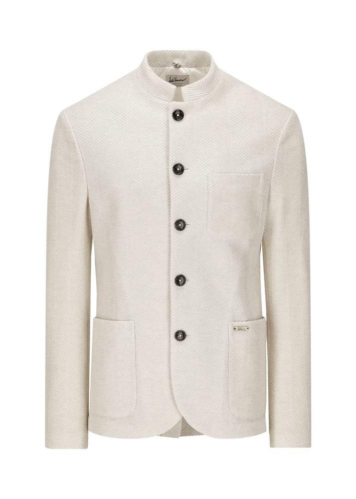 Luis Trenker Blazer in jersey con motivo a spina di pesce modello Luigis