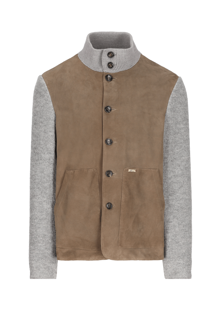 Luis Trenker Blazer In Lana Follata Con Parte Anteriore In Pelle Scamosciata Lupoldo