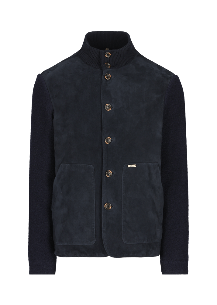 Luis Trenker Blazer in lana follata con parte anteriore in pelle scamosciata Lupoldo