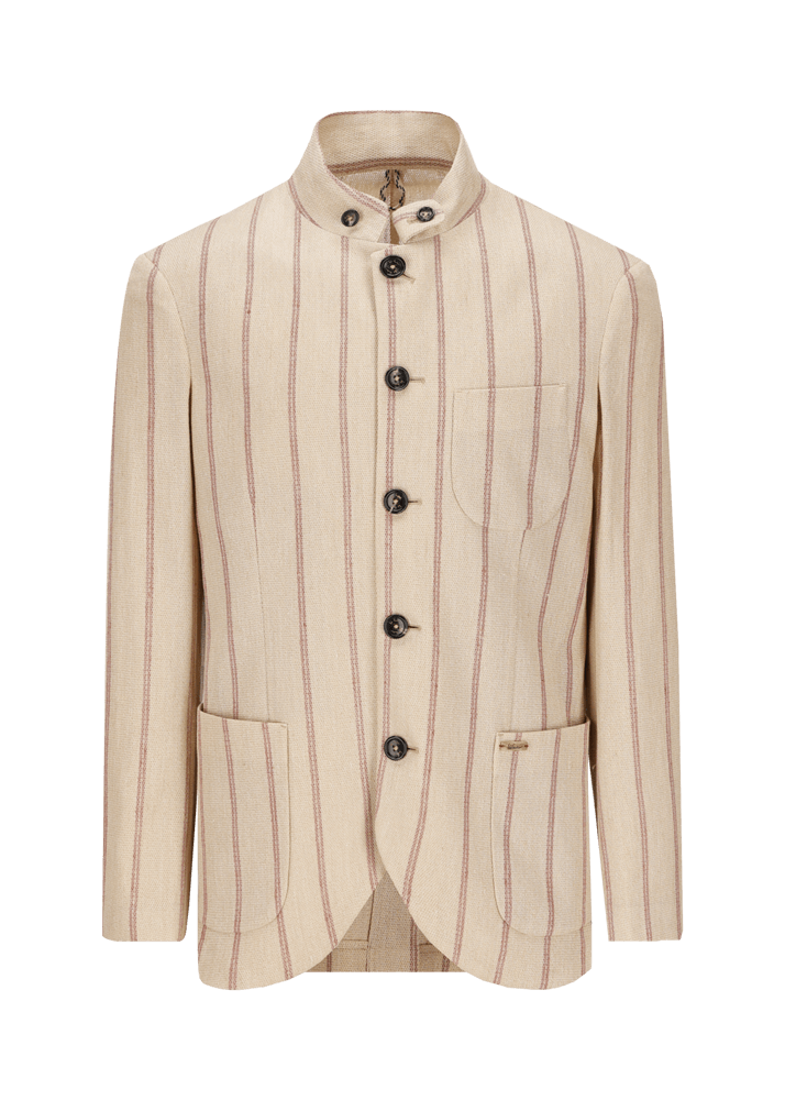 Luis Trenker Blazer In Lino Con Motivo Gessato Modello Lusandro