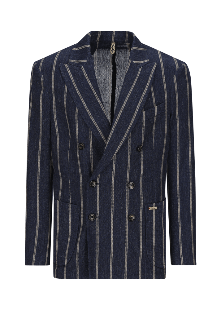 Luis Trenker Blazer In Lino Con Motivo Gessato Modello Lusimone