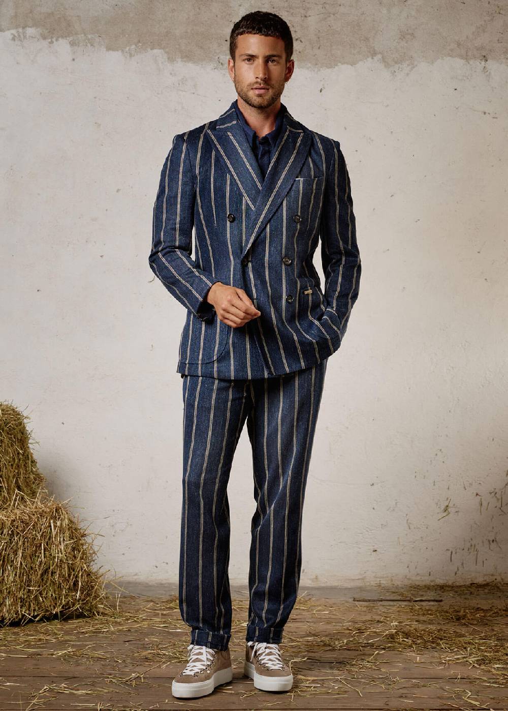 Luis Trenker Blazer in lino con motivo gessato modello Lusimone