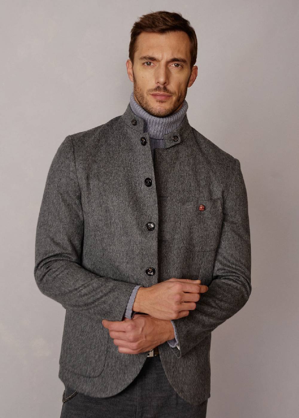 Luis Trenker Blazer In Loden Con Colletto Alla Coreana Lusandro