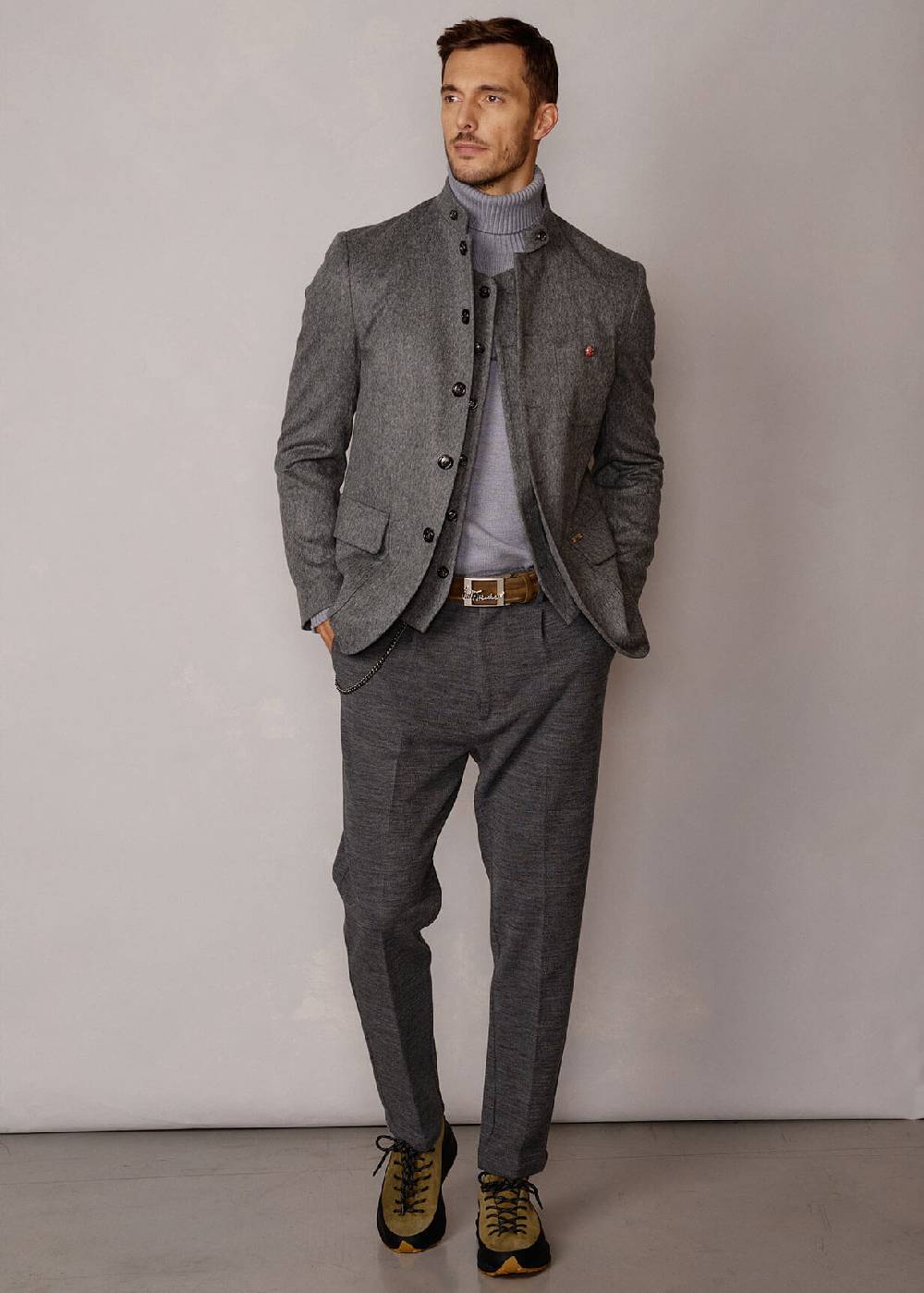 Luis Trenker Blazer in loden con colletto alla coreana Lusandro