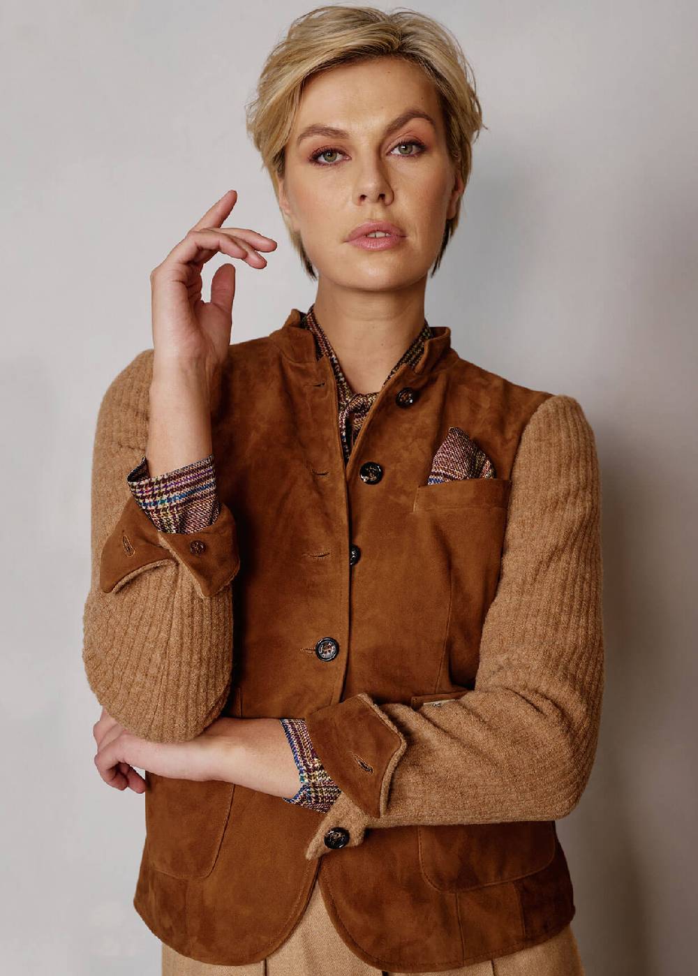 Luis Trenker Blazer Lavorato A Maglia Con Parte Anteriore In Pelle Luranda